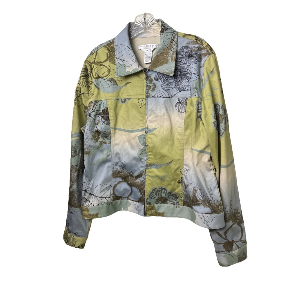 Geoffrey Beene Women's Size 16 Sport Floral Zip-Up Jacket Stretch Cotton Blend